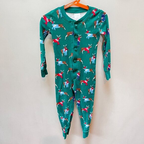 Mini Boden Kids Festive Reindeer Print Green Button-Up Pajamas Size 4Y 104cm‎ - Picture 1 of 4